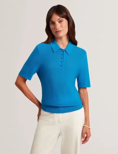 Ted Baker Elemily Merino Wool Knitted Polo Top In Bright Blue