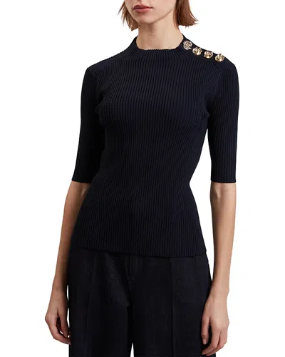 Ted Baker Elia Rib Knot Crop Top In Navy