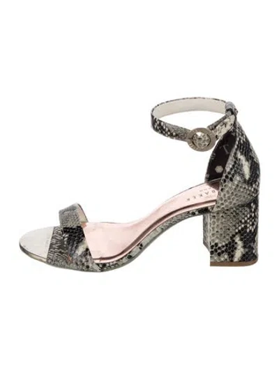 Pre-owned Ted Baker Embossed Leather Animal Print Sandals In Black/grey