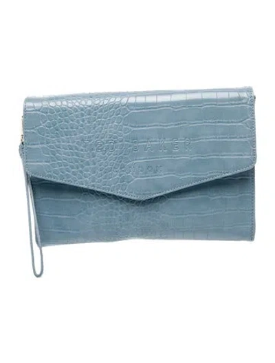 Pre-owned Ted Baker Embossed Leather Clutch In Blue