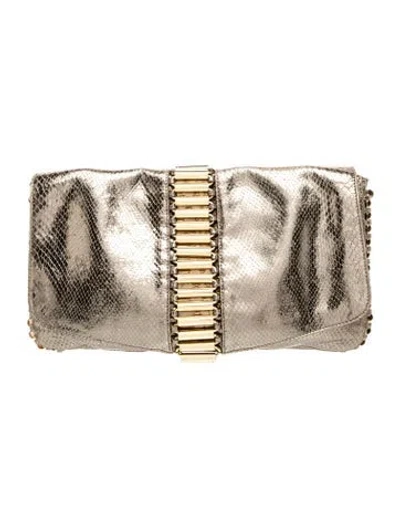 Pre-owned Ted Baker Embossed Leather Clutch In Gold/metallic