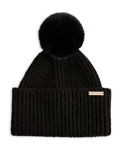 Ted Baker Emilya Knitted Bobble Hat In Black