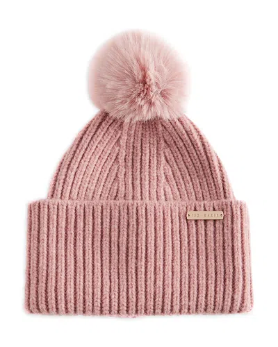 Ted Baker Emilya Knitted Bobble Hat In Dusky-pink