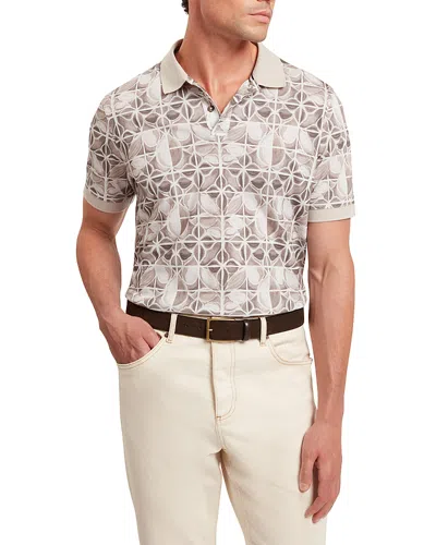 Ted Baker Ericke Short Sleeve Floral Geo Pique Cotton Polo In White