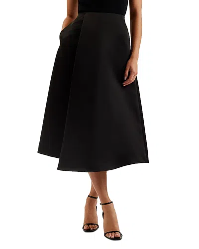 Ted Baker Erva Asymmetric Satin Faux Wrap Skirt In Black