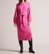 TED BAKER ESSYA SLOUCHY TIE FRONT MIDI KNIT SWEATER DRESS IN PINK