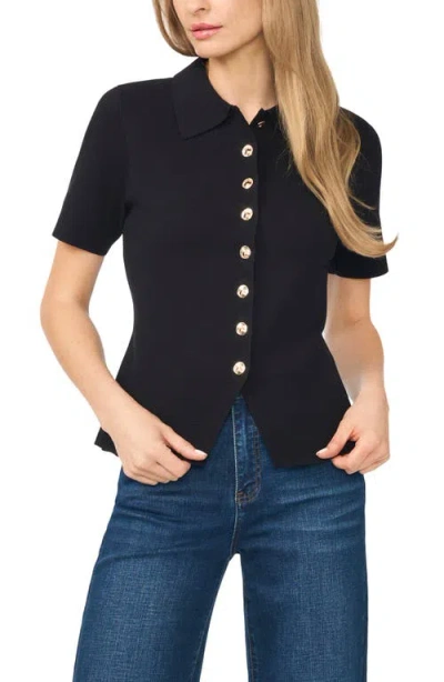 Ted Baker Eva Collar Peplum Short Sleeve Cardigan In Rich Black
