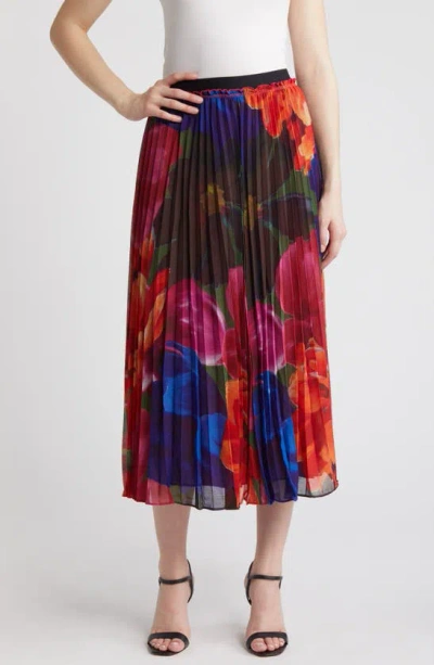 Ted Baker Evola Print Pleated Maxi Skirt In Black Multicolor