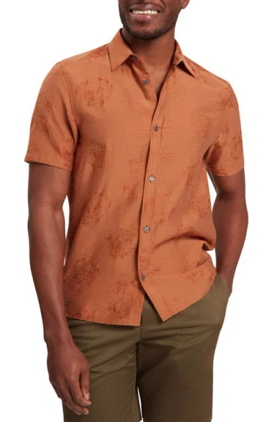 Ted Baker Fabiane Short Sleeve Regular Fit Floral Jacquard Shirt In Brown