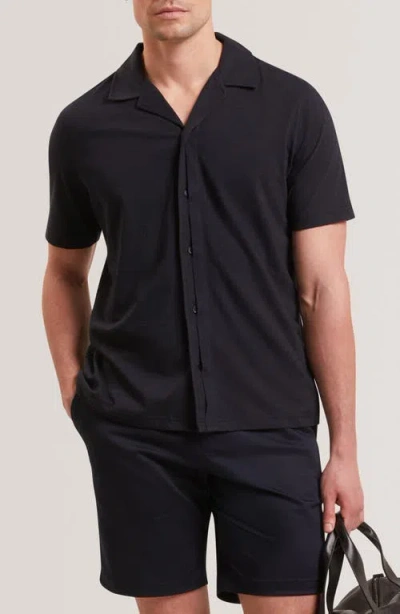 Ted Baker Fendry Cotton & Linen Knit Camp Shirt In Black