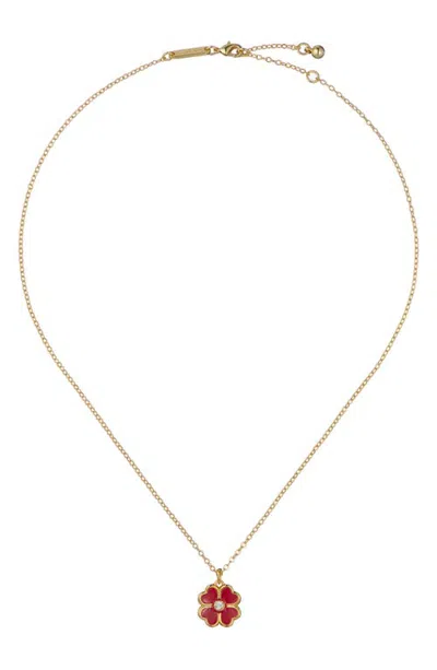 Ted Baker Fern Enamel Flower Pendant Necklace In Gold