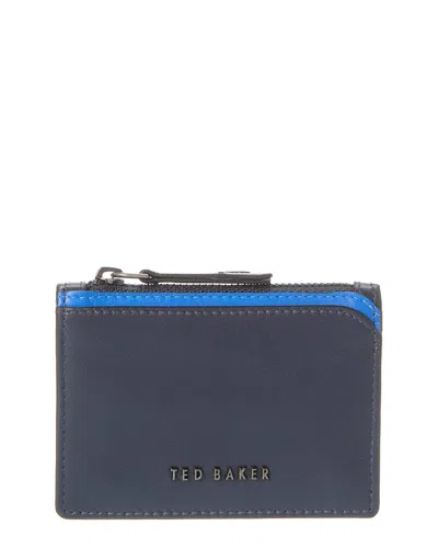Ted Baker Finnis Corner Detail Leather Card Holder In Blue