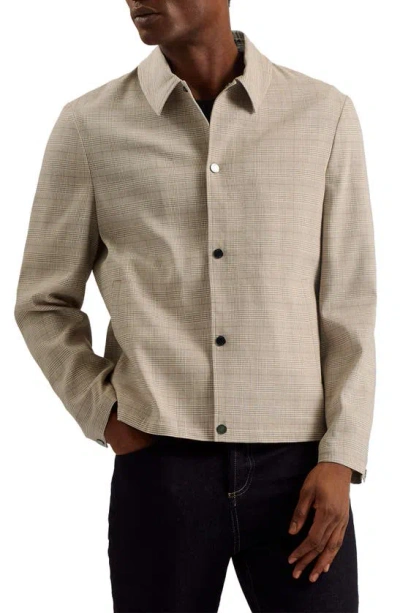 Ted Baker Firs Lightweight Plaid Stretch Linen Blend Jacket In Taupe