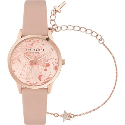 Ted Baker Fitzrovia Leather Strap Watch & Bracelet Set, 34mm In Gold