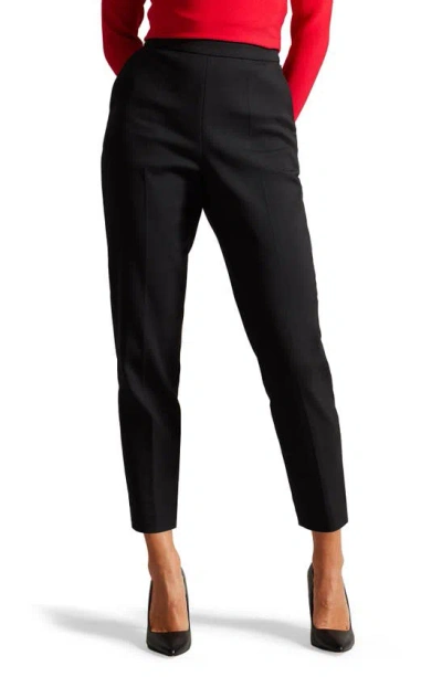 Ted Baker Flat Front Tapered Ankle Pants In Black