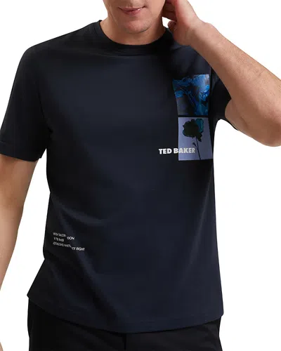 Ted Baker Floraen Short Sleeve Chest Graphic Tee In Black