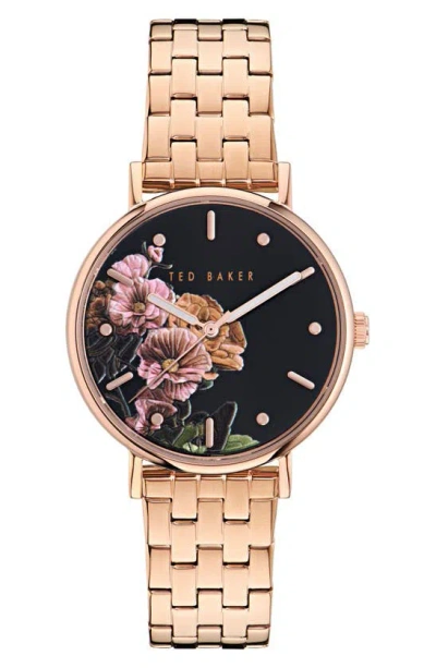 Ted Baker Floral Bracelet Watch In Rose Goldone