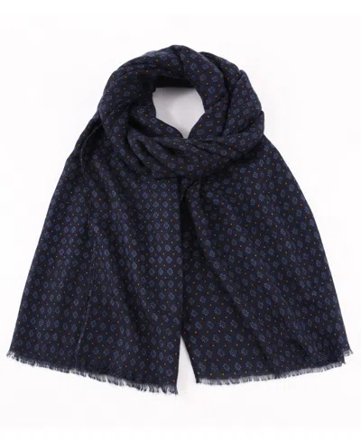 Ted Baker Floral Fringed Brushpo Wrap Scarf In Navy