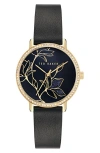 Ted Baker Floral Leather Strap Watch, 36mm In Black