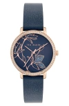 Ted Baker Floral Leather Strap Watch, 36mm In Blue