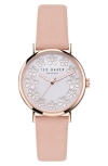 Ted Baker Floral Leather Strap Watch In Pink