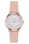 Ted Baker Floral Leather Strap Watch In Gold