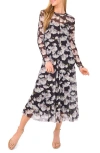 Ted Baker Floral Long Sleeve Mesh Dress In Multi