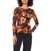Ted Baker Floral Long Sleeve Mesh Top In Brown