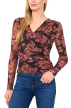 Ted Baker Floral Long Sleeve Mesh Top In Brown