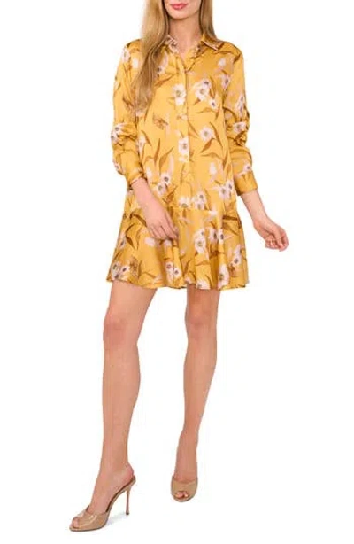 Ted Baker Floral Long Sleeve Mini Shirtdress In Orange