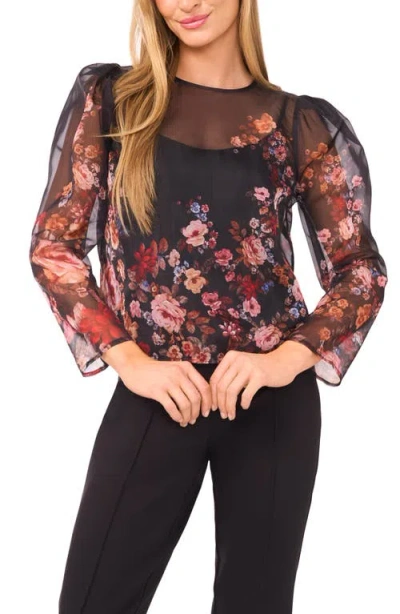 Ted Baker Floral Long Sleeve Organza Top In Multi