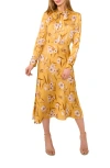 Ted Baker Floral Long Sleeve Satin Midi Dress In Yellow