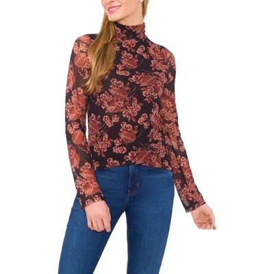 Ted Baker Floral Mesh Turtleneck In Brown