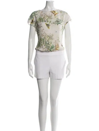 Pre-owned Ted Baker Floral Print Bateau Neckline Romper In White
