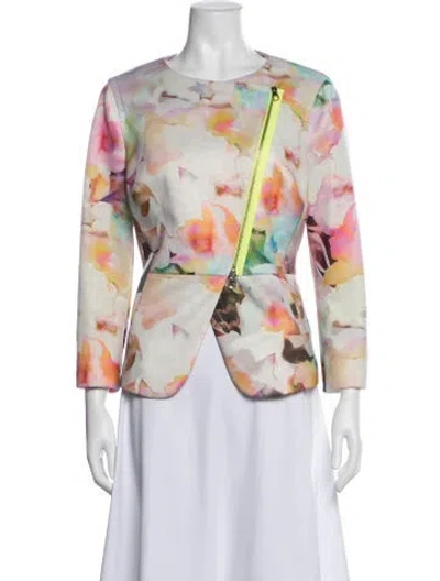 Pre-owned Ted Baker Floral Print Biker Jacket In Yellow