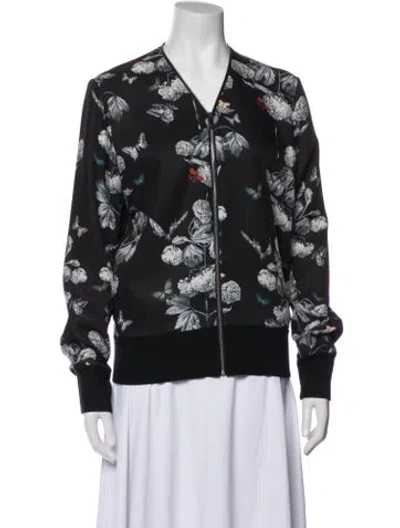 Pre-owned Ted Baker Floral Print Bomber Jacket In Black