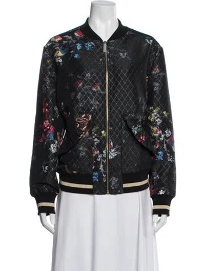 Pre-owned Ted Baker Floral Print Bomber Jacket In Black