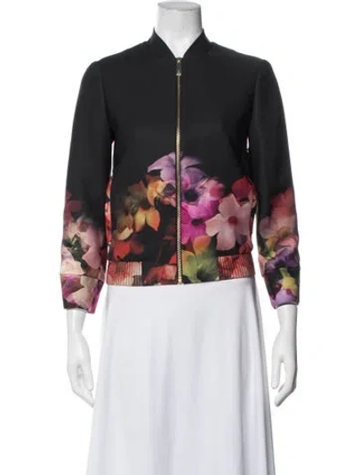 Pre-owned Ted Baker Floral Print Bomber Jacket In Black
