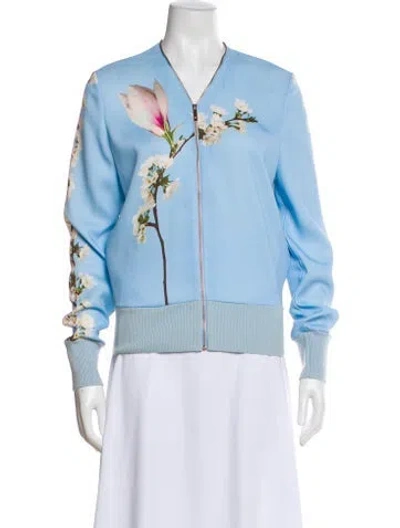 Pre-owned Ted Baker Floral Print Bomber Jacket In Blue