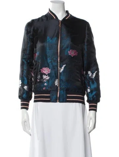 Pre-owned Ted Baker Floral Print Bomber Jacket In Blue