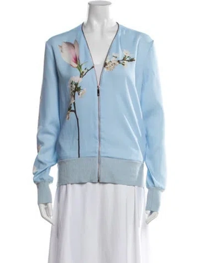 Pre-owned Ted Baker Floral Print Bomber Jacket In Blue