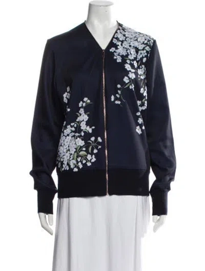 Pre-owned Ted Baker Floral Print Bomber Jacket In Blue