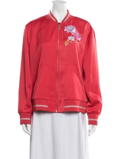 Pre-owned Ted Baker Floral Print Bomber Jacket In Pink