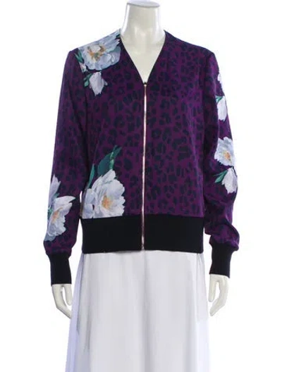 Pre-owned Ted Baker Floral Print Bomber Jacket In Purple