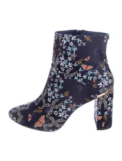 Pre-owned Ted Baker Floral Print Boots In Blue