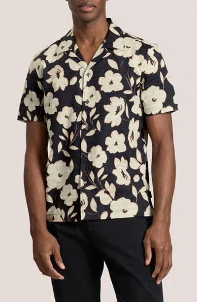 Ted Baker Floral Print Camp Shirt In Black