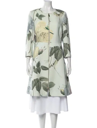 Pre-owned Ted Baker Floral Print Coat In Green