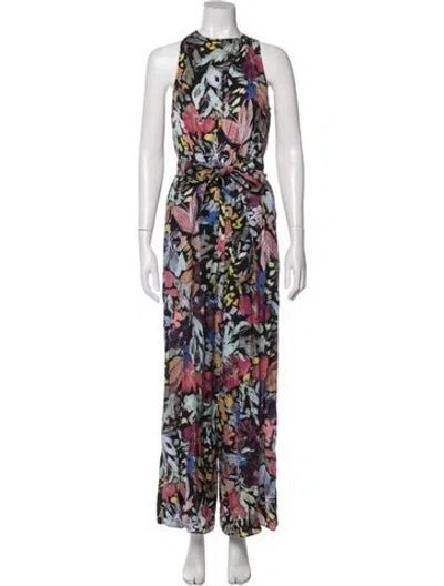 Pre-owned Ted Baker Floral Print Crew Neck Jumpsuit In Black