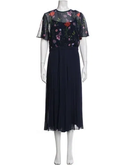 Pre-owned Ted Baker Floral Print Crew Neck Jumpsuit W/ Tags In Blue