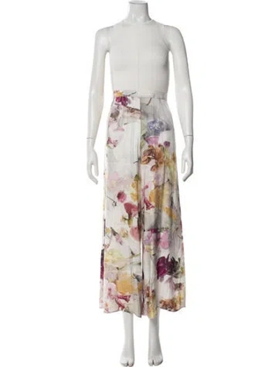 Pre-owned Ted Baker Floral Print Crew Neck Jumpsuit In White